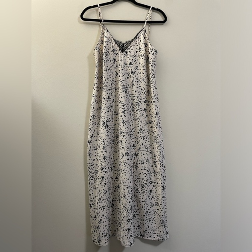 NWT A New Day Maxi Slip Dress with Lace and Dots in Cream‎ and Black - S